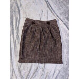 BCX Brown Pencil Skirt Pleated w/ Button Detail, Back Zip, Juniors Size 7